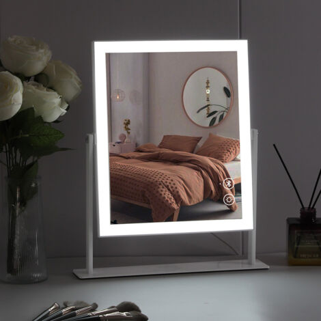 FENCHILIN Makeup Mirror With Lights Bluetooth Speaker Book Vanity Mirror With Smart Touch Controls For Gorgeous Room Bedroom Detachable 10x Magnification 25cm X 30cm