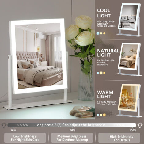 FENCHILIN Makeup Mirror With Lights Bluetooth Speaker Book Vanity Mirror With Smart Touch Controls For Gorgeous Room Bedroom Detachable 10x Magnification 25cm X 30cm