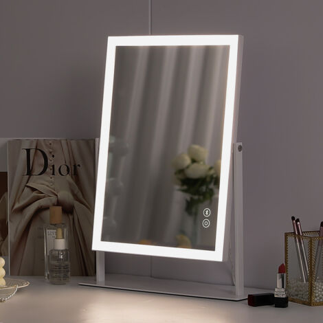 FENCHILIN Makeup Mirror with Bluetooth Speaker, 30cm x 41cm Vanity Mirror with LED Lights, Smart Touch Controls for Gorgeous Rooms and Bedrooms, Detachable 10x Magnifying Mirror, White