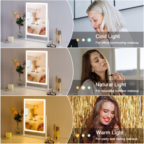 FENCHILIN Makeup Mirror with Bluetooth Speaker, 30cm x 41cm Vanity Mirror with LED Lights, Smart Touch Controls for Gorgeous Rooms and Bedrooms, Detachable 10x Magnifying Mirror, White
