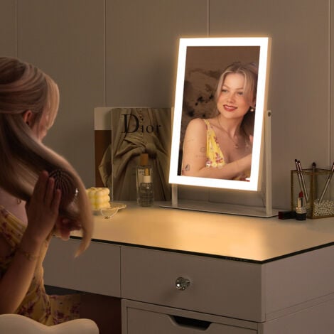 FENCHILIN 30 cm X 41 cm Adjustable Three Lights Makeup Mirror with Lights, Lighted LED Vanity Mirror with Smart Touch Controls for Gorgeous Rooms and Bedrooms, Detachable 10x Magnifying Mirror