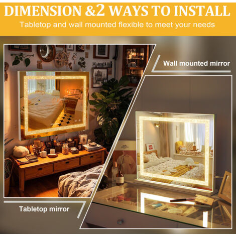 FENCHILIN Bluetooth Hollywood Vanity Mirror with Lights Crushed Crystal Vanity Mirror with Lights Music Speaker Dimmable LED Lightstrip 3 Color Modes Makeup Mirror with Lights 58x46cm