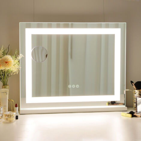 FENCHILIN specchio con lampada regolabile a 3 effetti di luce da appendere a parete / scrivania specchio per il trucco specchio da bagno grande bianco 58cm x 46cm