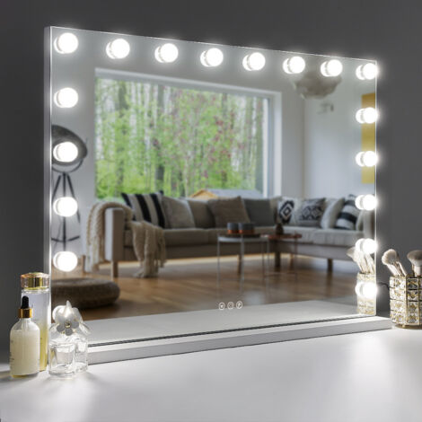 FENCHILIN Specchio Hollywood con luci Porta USB 18 Lampadine Dimmerabili Specchio per il Trucco con Illuminazione Specchio Led a 3 colore 80 x 60 cm specchio luci grande