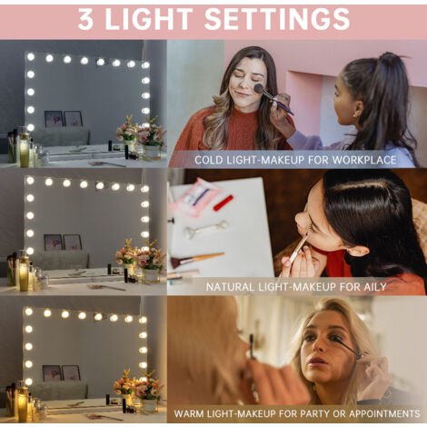 FENCHILIN Specchio Hollywood con luci Porta USB 18 Lampadine Dimmerabili Specchio per il Trucco con Illuminazione Specchio Led a 3 colore 80 x 60 cm specchio luci grande