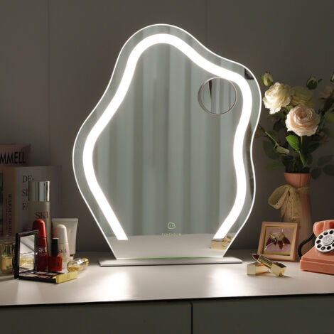 FENCHILIN Specchio cosmetico con luci a forma di nuvola 45 x 55 cm, specchio Hollywood con LED dimmerabile a 3 colori, specchio per trucco con luci, per tavolo da toeletta, specchio decorativo da