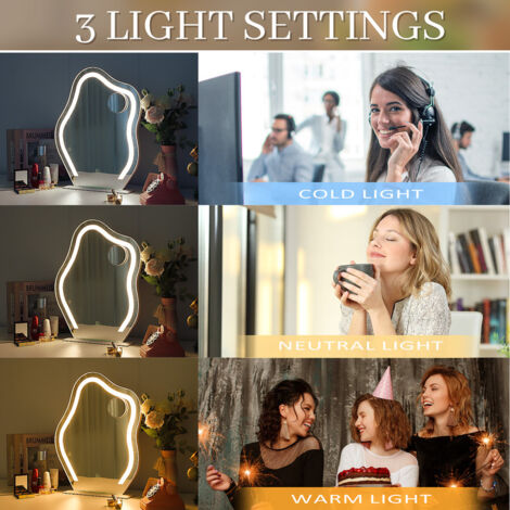 FENCHILIN Specchio cosmetico con luci a forma di nuvola 45 x 55 cm, specchio Hollywood con LED dimmerabile a 3 colori, specchio per trucco con luci, per tavolo da toeletta, specchio decorativo da