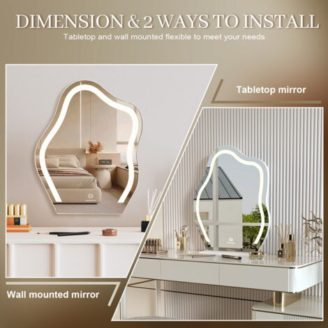 FENCHILIN Specchio cosmetico con luci a forma di nuvola 45 x 55 cm, specchio Hollywood con LED dimmerabile a 3 colori, specchio per trucco con luci, per tavolo da toeletta, specchio decorativo da