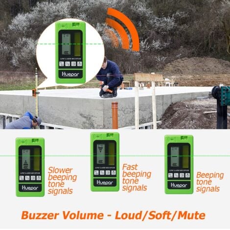 Huepar LR-5RG Laser Detector for Pulse Lasers, Digital Green and Red Laser Receiver, Use with Line Lasers, Distance up to 50-60m, with Backlit LCD Screens on Both Sides (Only Compatible with 5:5 Laser