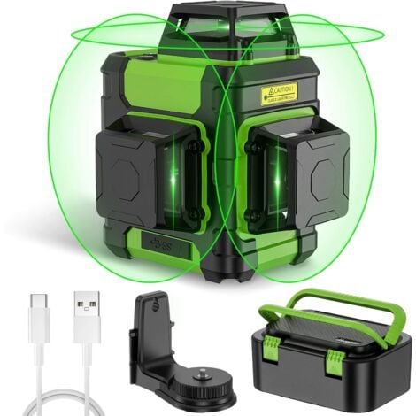 Laser Level 360, Huepar Green 3D Laser Level Self-Leveling Outdoor 12 Lines Laser Cross Line Laser Three-Plane Leveling with Pulse Mode, Rechargeable Li-ion Battery, Magnetic Bracket, Hard Carry Case