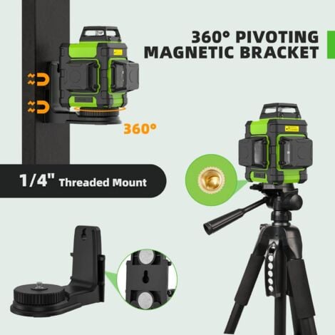 Laser Level 360, Huepar Green 3D Laser Level Self-Leveling Outdoor 12 Lines Laser Cross Line Laser Three-Plane Leveling with Pulse Mode, Rechargeable Li-ion Battery, Magnetic Bracket, Hard Carry Case