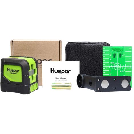 Huepar Cross Line Laser - DIY Self-Leveling Green Beam Horizontal and Vertical Line Laser Level with 100 Ft Visibility, Bright Laser with Magnetic Pivoting Base and Laser Target -9011G