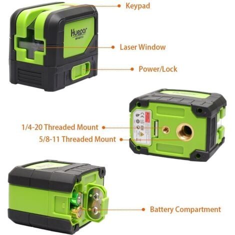 Huepar DIY Cross Line Green Beam Laser Level With 2 Dots Vertical Horizontal Self Leveling-Huepar 9211G