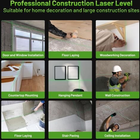 Huepar Livella Laser Autolivellante 360, Laser a Croce Verde 4 x 360 con Bluetooth, Strumento Laser per Piastrelle Orizzontale/Verticale 4D a 16 Linee per Edilizia - Telecomando Incluso, Batteria Rimo