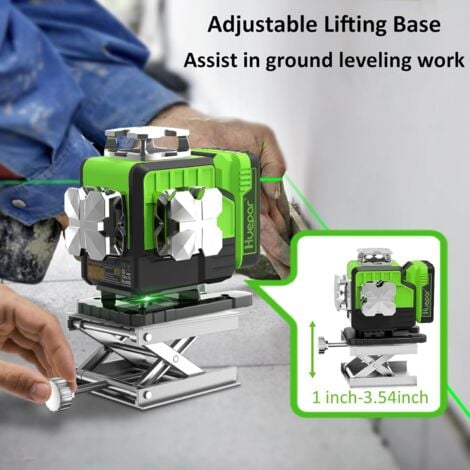 Huepar Livella Laser Autolivellante 360, Laser a Croce Verde 4 x 360 con Bluetooth, Strumento Laser per Piastrelle Orizzontale/Verticale 4D a 16 Linee per Edilizia - Telecomando Incluso, Batteria Rimo