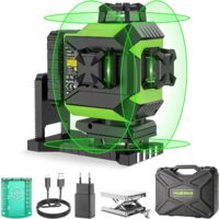 Huepar 4x360 Laser Level Self-leveling 4D Green Beam Cross Line 16 Lines Tiling Floor Laser Tool -2x360 Horizontal/Vertical Laser Lines -rechargeable Li-ion Battery & Integrated Magnetic Bracket 704CG