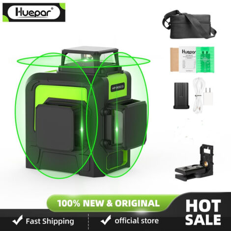 Nivel láser 3D Huepar 3x360, láser de línea cruzada verde, autonivelante, 147 pies, 45 m, gran potencia 903CG