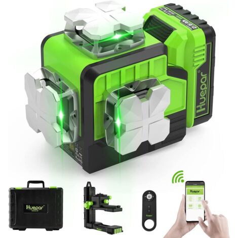 Huepar Nivel láser 3D autonivelante Bluetooth para exteriores Línea láser verde P03CG