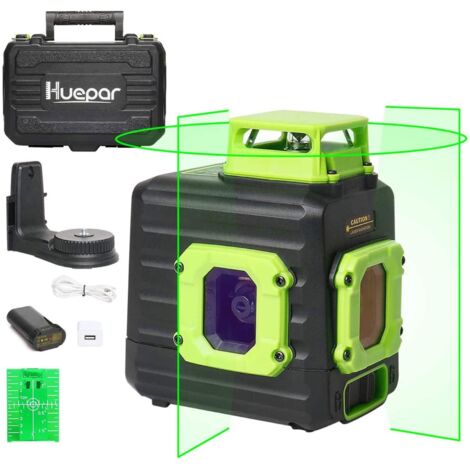 Huepar Livella Laser 4D Autolivellante Bluetooth Con Ricevitore – Portata Fino A 120 M, 4 Fasci Verdi 360° Per Esterni, Piastrelle, Cartongesso E Pavimenti, Base Rotante E App Inclusa