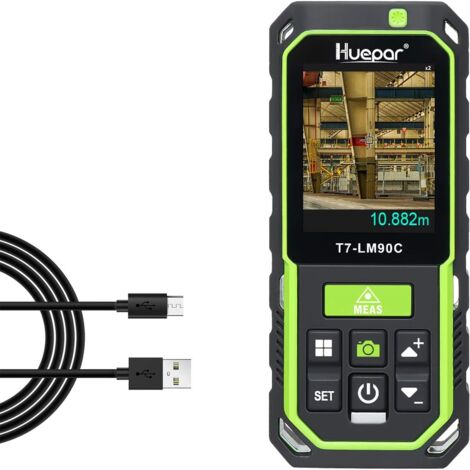 Huepar Télémètre Laser avec Caméra Zoom 2X / 4X, Mesure Distance Laser Rechargeable de Haute Précision-90M M/In/Ft avec 17 Modes de Mesure - Pythagore, Délimitation, Capteur d'Inclinaison- LM90C