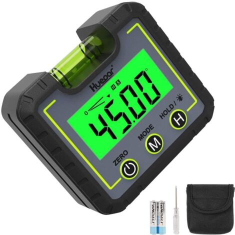 Cercaangolo Digitale, Huepar Misuratore di Angolo a Scatola con Livello Digitale 0-360° con Base Magnetica con Scanalatura a V e Retroilluminazione LCD Goniometro Inclinometro per Carpenteria, Edilizi