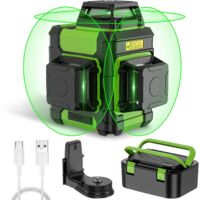 Livella Laser 360, Huepar Green Livella Laser 3D Autolivellante per Esterni 12 Linee Laser Laser a Linea Trasversale Livellamento a Tre Piani con Modalità a Impulsi, Batteria Ricaricabile agli Ioni di