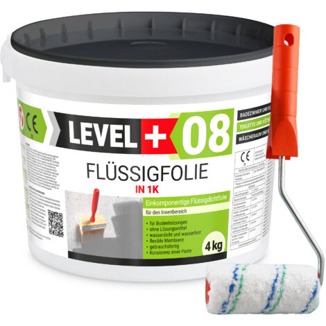 LEVEL+ Flüssigfolie 4kg Dichtfolie Bad + Farbroller L+08