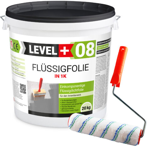 LEVEL+ Flüssigfolie 20kg Dichtfolie Bad + Farbroller L+08