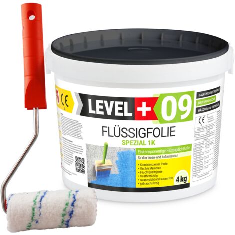 LEVEL+ Flüssigfolie Dichtfolie Flex L+09 - 4kg + Farbroller