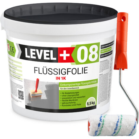 LEVEL+ Flüssigfolie 5,5kg Dichtfolie Bad + Farbroller L+08