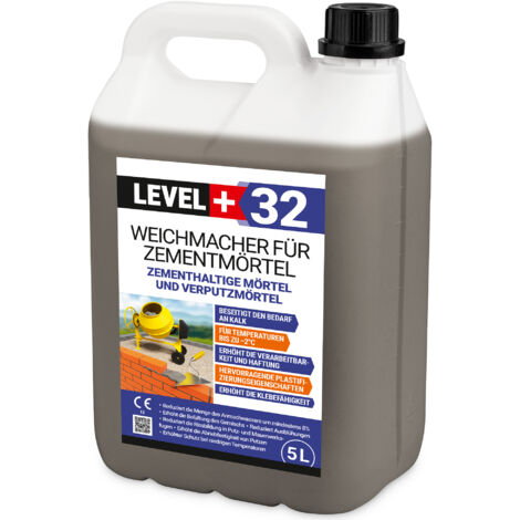 LEVEL+ Weichmacher für Mörtel Flüssig Ersetzt Kalk in Mauer- und Putzmörteln L+32 - 5L