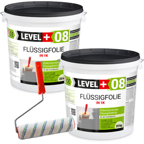 LEVEL+ Flüssigfolie 50kg Dichtfolie Bad + Farbroller L+08 (1/5)
