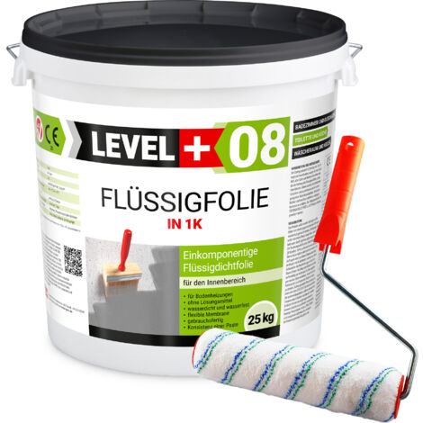 LEVEL+ Flüssigfolie 25kg Dichtfolie Bad + Farbroller L+08