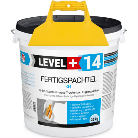 LEVEL+ Fertigspachtel Spachtelmasse L+14 - 25KG + Glattspachtel