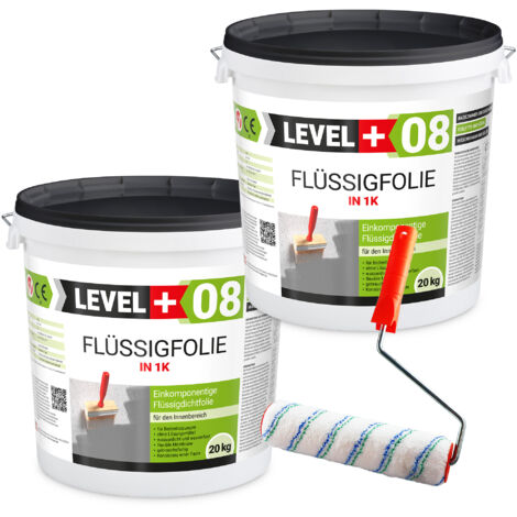 LEVEL+ Flüssigfolie 40kg Dichtfolie Bad + Farbroller L+08