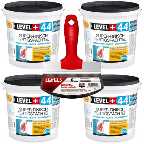 LEVEL+ Fertigspachtel Spachtelmasse L+44 - 100KG + Eimerschaber