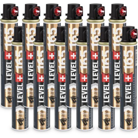 LEVEL+ Gaskartusche 165mm 80ml Fuel Cell Ersatzgas für Nagler L+165 ROT - 12 St.