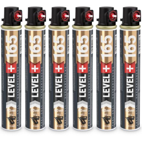 LEVEL+ Gaskartusche 165mm 80ml Fuel Cell Ersatzgas für Nagler L+165 ROT - 6 St.