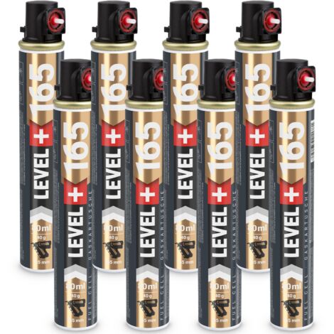 LEVEL+ Gaskartusche 165mm 80ml Fuel Cell Ersatzgas für Nagler L+165 ROT - 8 St.