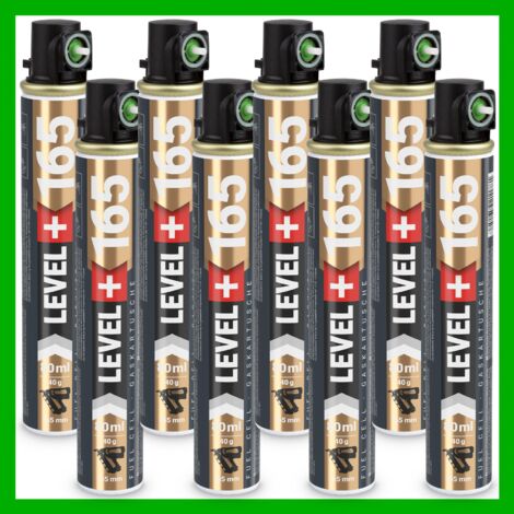 LEVEL+ Gaskartusche 165mm 80ml Fuel Cell Ersatzgas für Nagler L+165 GRÜN - 8 St.