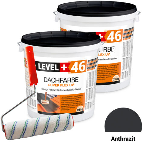 LEVEL+ Dachfarbe Sockelfarbe elastische L+46 ANTHRAZIT - 50KG + Farbroller 25cm