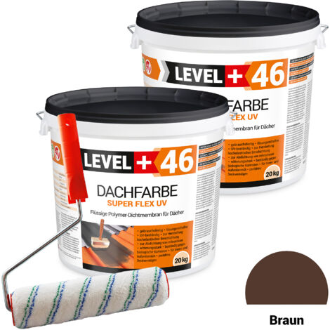 LEVEL+ Dachfarbe Sockelfarbe elastische L+46 BRAUN - 40KG + Farbroller 25cm
