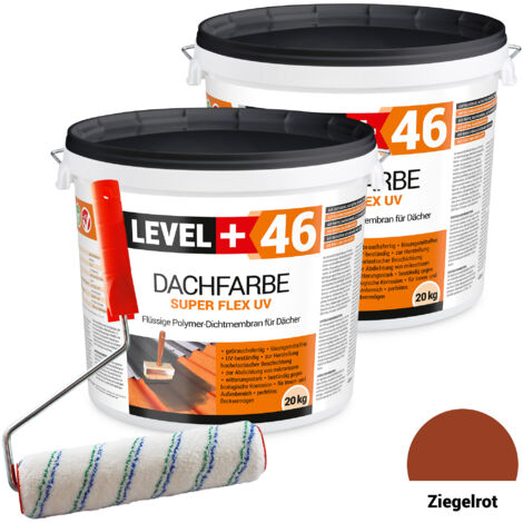 LEVEL+ Dachfarbe Sockelfarbe elastische L+46 ZIEGELROT - 40KG + Farbroller 25cm