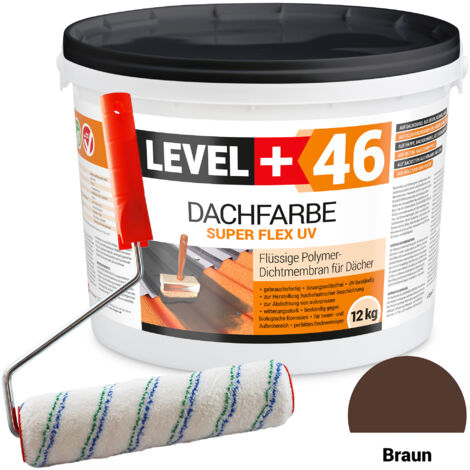 LEVEL+ Dachfarbe Sockelfarbe elastische L+46 BRAUN - 12KG + Farbroller 25cm