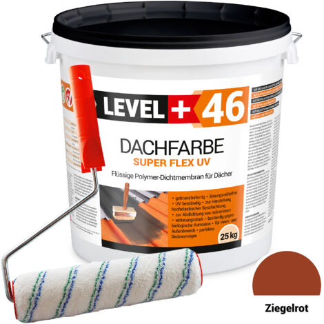 LEVEL+ Dachfarbe Sockelfarbe elastische L+46 ZIEGELROT - 25KG + Farbroller 25cm