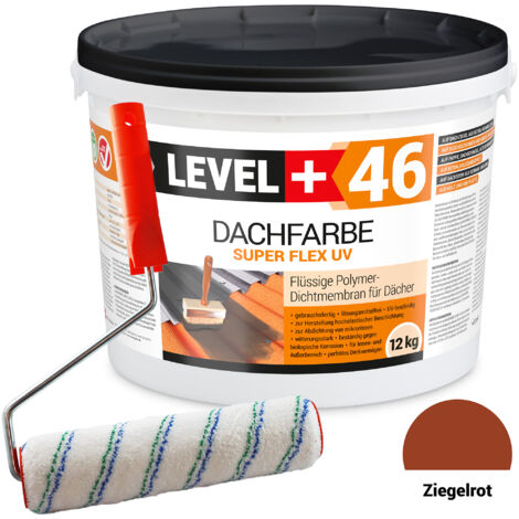 LEVEL+ Dachfarbe Sockelfarbe elastische L+46 ZIEGELROT - 12KG + Farbroller 25cm