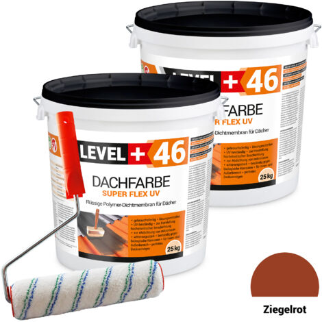 LEVEL+ Dachfarbe Sockelfarbe elastische L+46 ZIEGELROT - 50KG + Farbroller 25cm