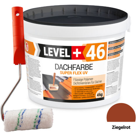 LEVEL+ Dachfarbe Sockelfarbe elastische L+46 ZIEGELROT - 4KG + Farbroller 10cm
