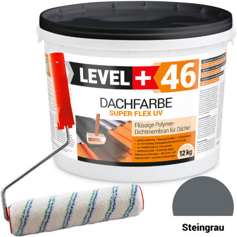 LEVEL+ Dachfarbe Sockelfarbe elastische L+46 STEINGRAU - 12KG + Farbroller 25cm