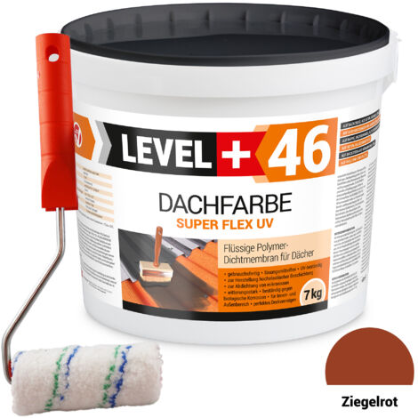 LEVEL+ Dachfarbe Sockelfarbe elastische L+46 ZIEGELROT - 7KG + Farbroller 10cm